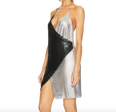 Shop Alice And Olivia Ally Chainmail Wrap Mini Dress In Black/silver