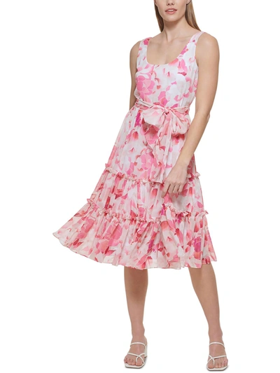Shop Calvin Klein Womens Chiffon Floral Midi Dress In Multi