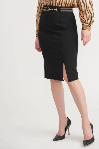Shop Joseph Ribkoff Striped Waist Front Slit Pencil Skirt In Black/gold