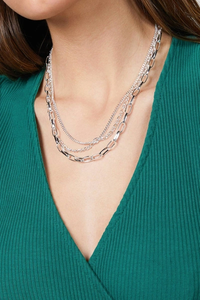 Shop F+h Studios Warrant Triple Chain Necklace In Silver