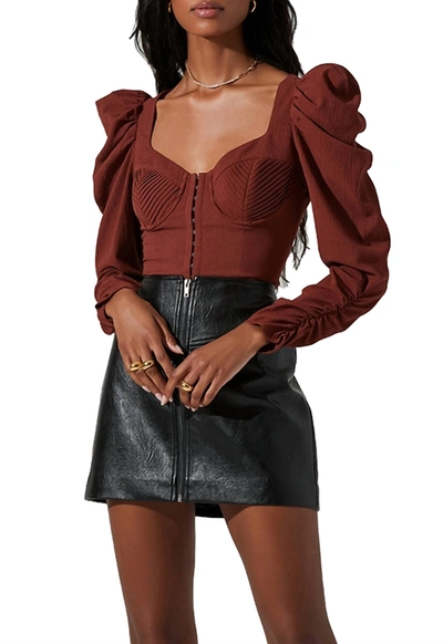 Shop Astr Quinn Ruched Sleeve Corset Top In Rust In Multi