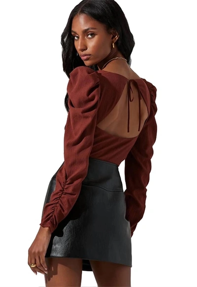 Shop Astr Quinn Ruched Sleeve Corset Top In Rust In Multi