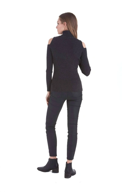 Love Token Sara Cold Shoulder Sweater In Charcoal In Pink