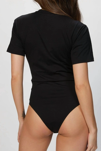 Shop Msgm Logo-print Short Sleeve Bodysuit In Black