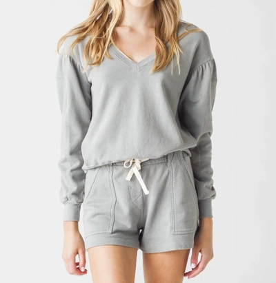 Shop Monrow Shirred Sleeve Sweatshirt In Gunmetal In Grey