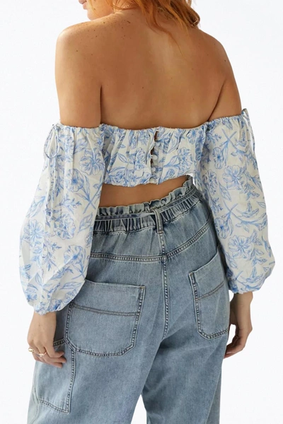 Shop For Love & Lemons Maisie Cropped Floral-print Top In Blue