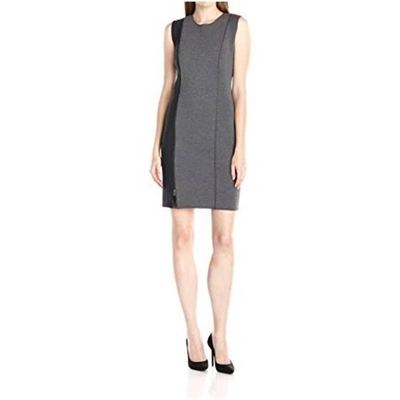 Shop T Tahari Women's Kinley Crew Neck Scuba Sleeveless Mini Dress In Gray & Black In Multi