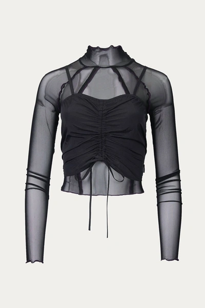 Shop Zemeta Two-piece Layered Mesh And Stretch-jersey Turtleneck Top In Black