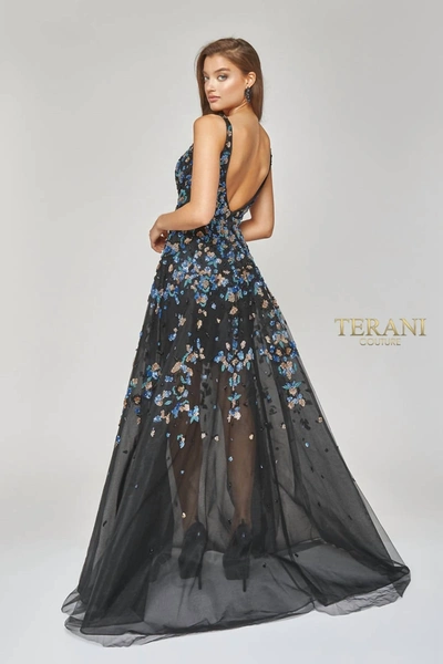 Shop Terani Couture Deep V Neck Long Sequin Gown In Black