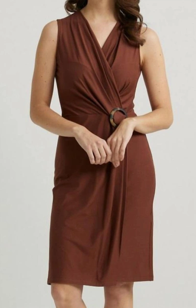 Shop Joseph Ribkoff Buckle Wrap Sleeveless Dress In Brown