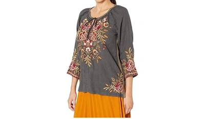 Johnny Was Charlotte Peasant Blouse In Cement In Beige