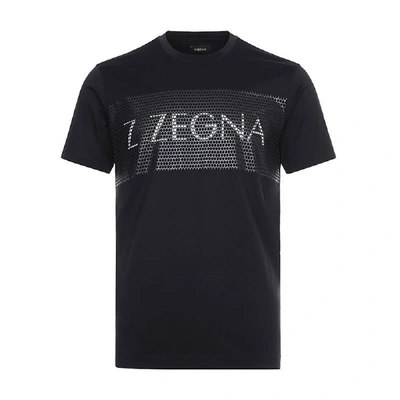 Shop Z Zegna Men Rubberized Logo Short Sleeve Crew Neck Cotton T-shirt In Black