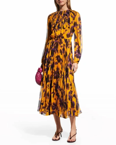 Shop Jason Wu Printed Sunburst Chiffon Dress In Ocher Plum In Multi