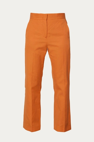 Shop Msgm Linen Blend Trouser In Orange