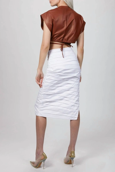 Shop Zeynep Arcay Ruched Midi Skirt In White