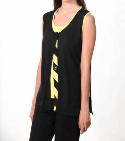 Angel Citrus Twist Button-up Vest In Black/yellow In Multi