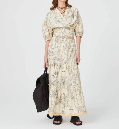 Sfizio Kimono Blouse In Botanical Line Print In Multi