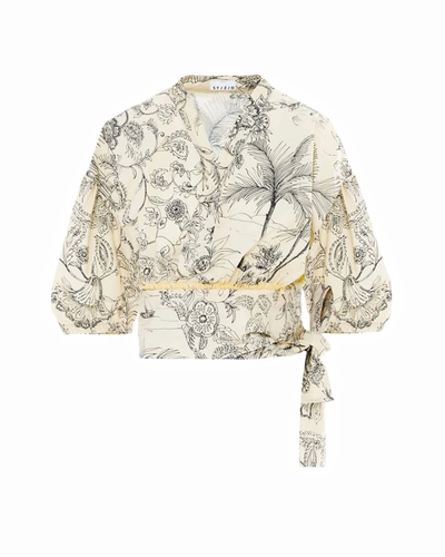 Sfizio Kimono Blouse In Botanical Line Print In Multi