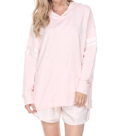 Shop Pj Harlow Destiny French Terry Hooded Sweatshirt With Satin Trim In Blush In Pink