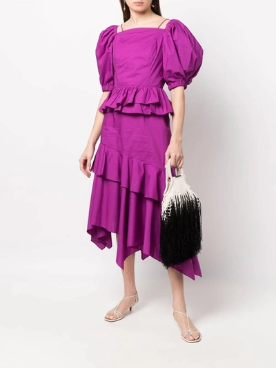 Shop Ulla Johnson Marie Open-back Asymmetric Ruffled Tiered Cotton Midi Dress In Orchid In Pink