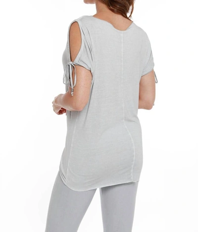 Angel Beaded Cold Shoulder Top In Light Gray In Multi