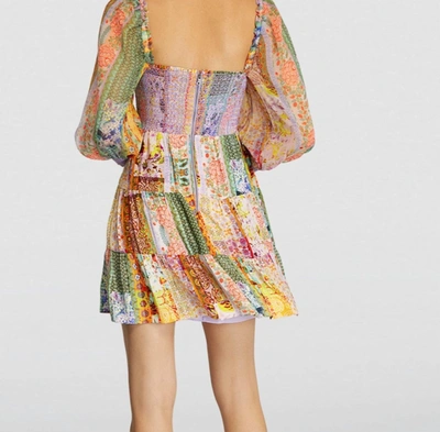 Shop Alice And Olivia Rowen Puff Sleeve Tiered Skirt Tunic Chiffon Mini Dress In Floral In Multi