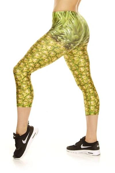 Shop Terez Pineapple Capri Leggings In Green & Yellow In Multi