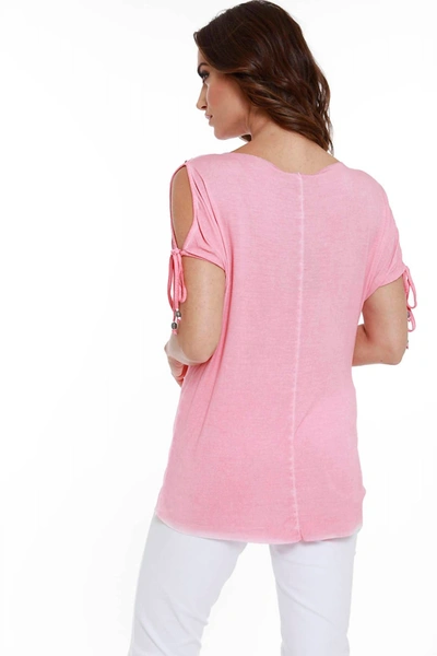 Angel Beaded Cold Shoulder Top In Coral In Pink