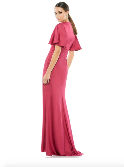 Mac Duggal Flounce Sleeve Dress In Raspberry In Multi