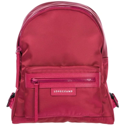 Shop Longchamp Women's Rucksack Leather Trim Travel Backpack In Fuchsia In Pink