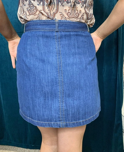 Bishop + Young Retro Belted Skirt In Denim In Blue
