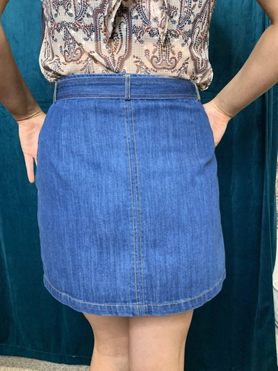 Bishop + Young Retro Belted Skirt In Denim In Blue