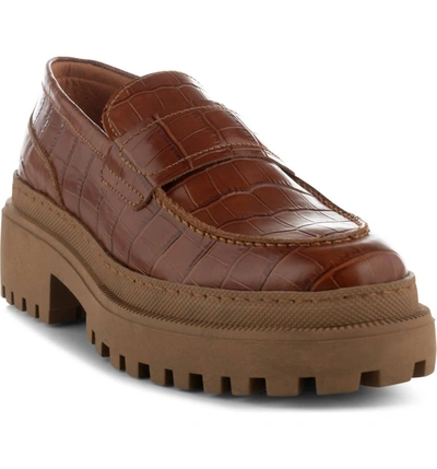 Shop Shoe The Bear Iona Croc Embossed Platform Loafer In Chestnut Croc In Multi