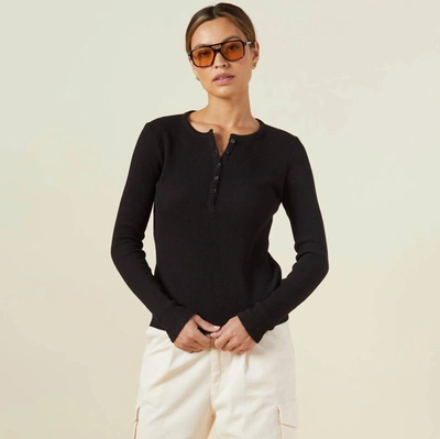 Shop Monrow Thermal Henley Top In Black