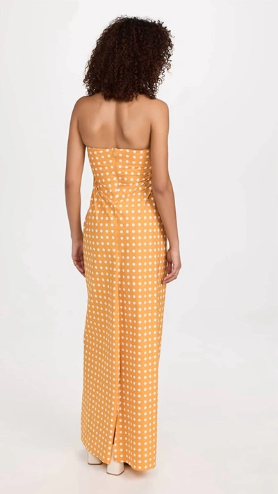 Shop Caroline Constas Kaia Polka Dot Strapless Maxi Dress In Mustard In Yellow