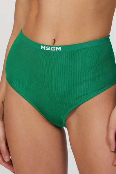 Shop Msgm Intarsia-logo Briefs In Green