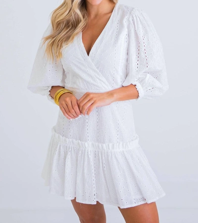 Shop Karlie Eyelet Wrap Puff Sleeve Dress In White
