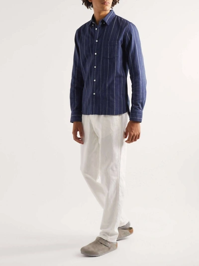 Shop La Paz Men Lopes Chest Pocket Woven Shirt In Navy/white Stripe In Multi