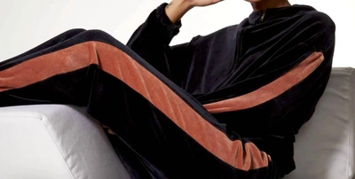 Monrow Velour Sporty Zip-up Sweatshirt In Neptune/rose In Multi