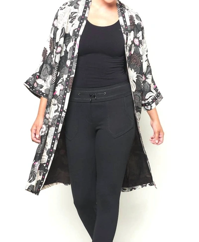 Vilagallo Brema Graphic Kimono Coat In Black Multi In Multi