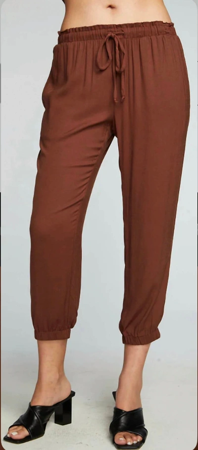 Shop Chaser Heirloom Wovens Cropped Paperbag Waist Pant In Cappuccino In Brown