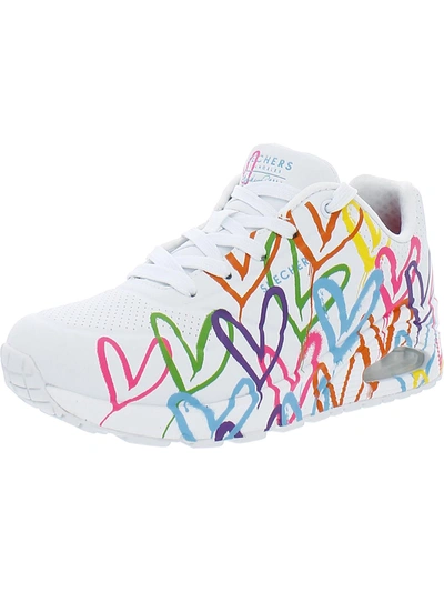 Skechers Uno Sneakers With Neon Graffiti Heart Print In White | ModeSens