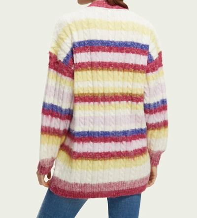 Shop Scotch & Soda Brushed Mixed Stripe Mid Length Cardigan In Cherry Pie In Multi