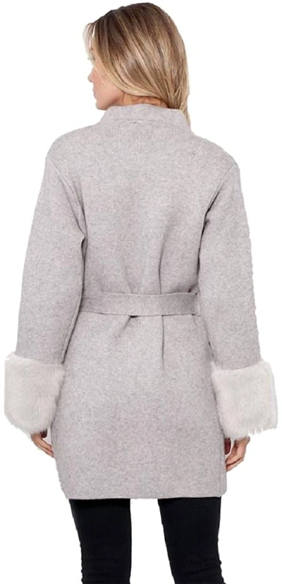 Shop Love Token Ginny Knit Cardigan W-faux Fur Trim In Light Grey