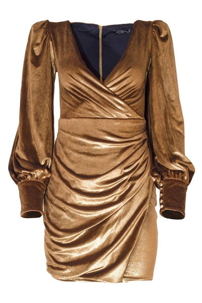Shop Patbo Metallic Velvet Mini Dress In Gold
