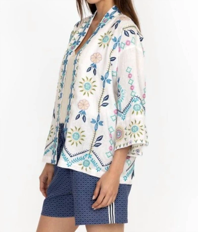 Shop Johnny Was Oriel Cropped Linen Kimono In White