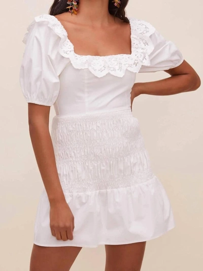 Shop Astr Patina Smocked Puff Sleeve Dress In White