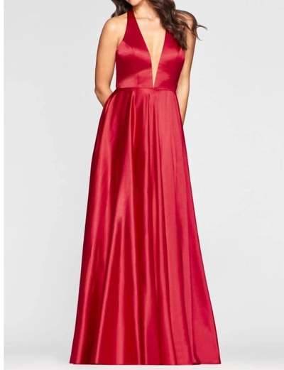 Faviana Long Charmeuse Dress In Red