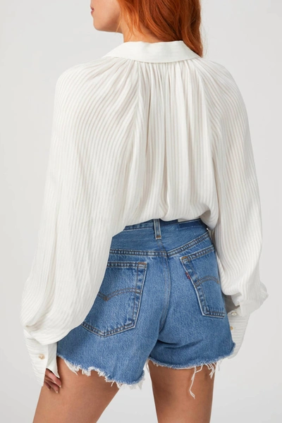 Shop Rebecca Taylor Long Sleeve Shadow Stripe Blouse In Snow In White