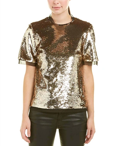 Rachel Zoe Darted Bust Short Sleeve Chiffon Blouse In Gold Sequin In Multi